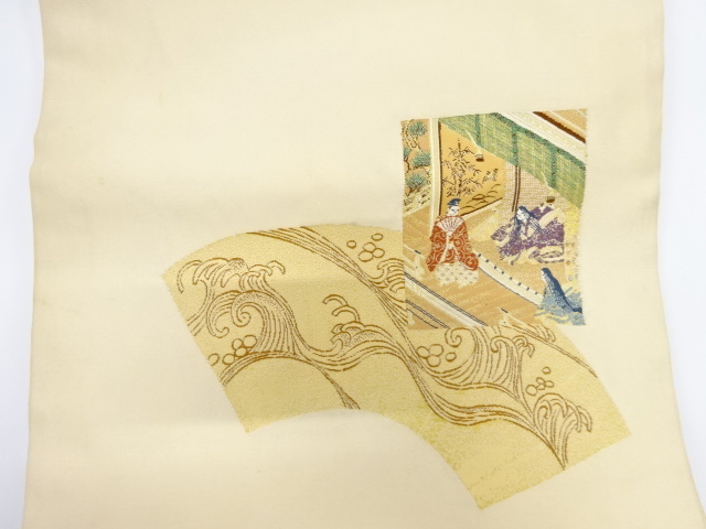 アンティーク　平安人物に荒波模様織り出し名古屋帯